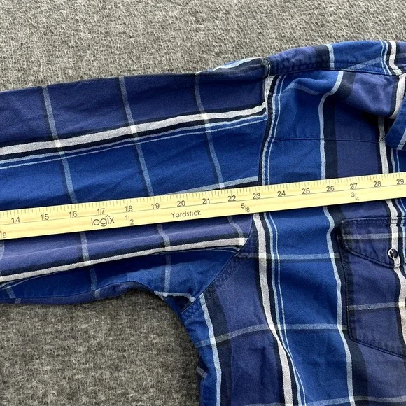 Vintage Wrangler‎ X Long Tails Button Up Shirt Mens 2XL Pearl Snap Plaid LS Blue - Picture 9 of 13